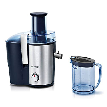 Bosch Hausgeräte Entsafter VitaJuice 3 MES3500, elektrische Saftpresse für Obst und Gemüse, großer Einfüllschacht, 1,25l Saftbehälter, mehrere Geschwindigkeiten, spülmaschinengeeignet, 700 W, blau/silber, Edelstahl im Sale